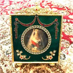 Russian Faberge-Style Green Enameled Guilloche Decorative Frame