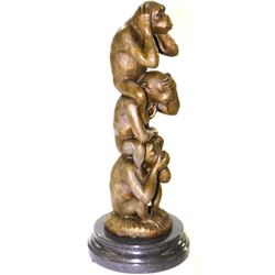 Three Wise Monkeys Signed Bronze Sculpture