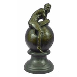 Nude Male On Globe Bronze Newel Post Cap, Sculpture
