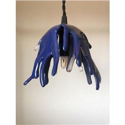 Free Form Blue Fused Glass Plug-In Pendant Light