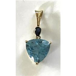 6ct Natural Trillion Swiss Blue Topaz & Pear Cut Sapphire 14kt Pendant