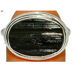 Black Tourmaline Rough Sterling Silver Ring