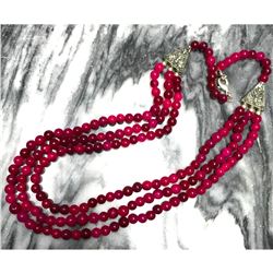 Natural Rough Ruby Gemstone Beads Triple Stand Necklace