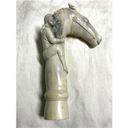 Jokey On Horse Deer Antler Carving, Cane, Walking Stick Handle