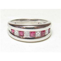 Estate 18K White Gold Ruby & Diamond Ring