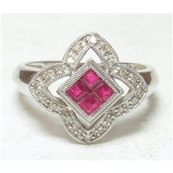 Ruby & Diamond 14kt White Gold Cocktail Ring