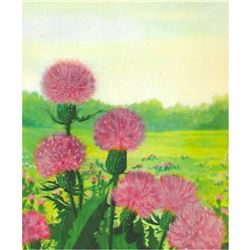 1920's Plumed Thistle Color Lithograph Print