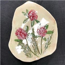 Hand-made Pink Clover Signed Ceramic Pin Dish Tray