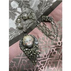 Mixed Media, Re-purposed, Belle Epoque China Head Doll Art Necklace