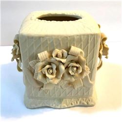 Vintage Bisque Porcelain Roses Tissue Cover