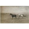 Image 1 : Vintage c1920â€™s half-tone print, #1004 Horses and Cart on a Beach (x1)