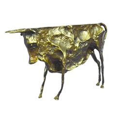 Abstract Brutalist Style Bronze Bull Sculpture