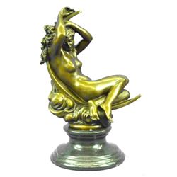 After Denecheau, Diana Reclining On The Moon Bronze Sculpture