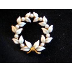 Lovely Edwardian Laurel Leaf Gold Pearl Enamel #1405932