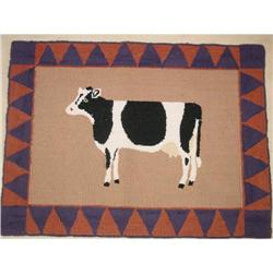 NEW ENGLAND  HOOKED RUG   featuring  A COW #1406033