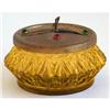 Image 1 : Jeweled Brass Lid on Yellow Glass Dresser Jar #1425105