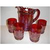 Image 1 : RED CARNIVAL GLASS PITCHER AND 4 TUMBLERS #1425401