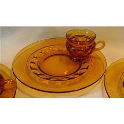 Indiana Glass Amber Kings Crown Snack Sets 14 #1440493