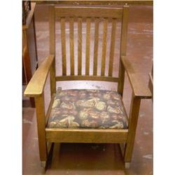 Mission Oak Rocker w/ Motorcycle uphol. #1458132