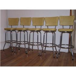 Set of 5 Super Vintage Yellow Swivel Stools #1458187
