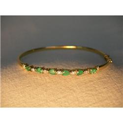 Rare Estate 14K YG Gold Emerald Diamond Bangle #1458411