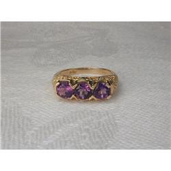 Estate 14K YG Tri-Stone Filigree Amethyst Ring #1458418