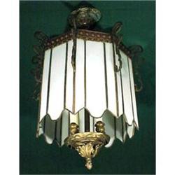 Antique  White Leaded Slag Glass Chandelier #1458500
