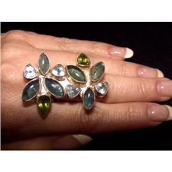 Silver IndiaTourmaline Peridot blue topaz ring #1458505