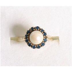 Estate Pearl Sapphire Ring Italian hallmarked  #1458511