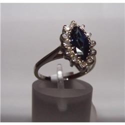 Estate Marquis Sapphire Diamonds gold ring 14kt#1458512