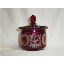 Antique bohemian ruby-colored cut to clear  pot#1458632