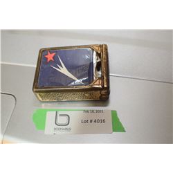 CIGARETTE CASE WITH SPRING LOAD LID AND RUSSIAN CIGARETTE PACK