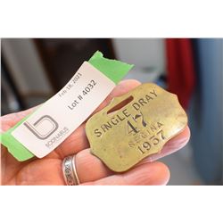 1937 REGINA SASK. ANTIQUE DRAY LICENSE