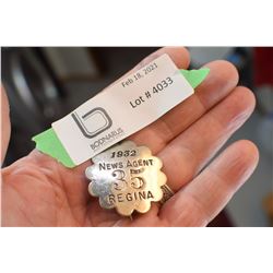 1933 REGINA SASK. ANTIQUE NEWS BADGE
