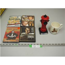 4 DVDS, COFFEE CUP & TOY FIRE HYDRANT