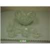 Image 1 : Clear glass punch bowl with glass cups from different sets