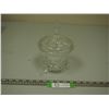 Image 1 : Footed etched crystal glass candy dish 8" tall