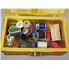 Image 2 : Wicker storage container with vintage sewing related items