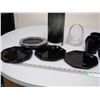 Image 4 : Lot of black cups and plates plus glass ware