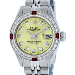 Rolex Ladies Stainless Steel Yellow Diamond & Ruby 26MM Datejust Wristwatch