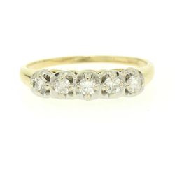 14k Yellow & White Gold .28 ctw 5 Round Brilliant Cut Prong Set Diamond Band Rin