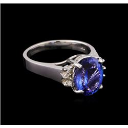 3.66 ctw Tanzanite and Diamond Ring - 14KT White Gold