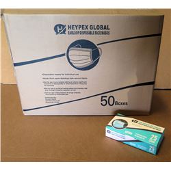 Qty 1 Box (50 Pkg) Heypex Global Disposable Face Masks (25 Masks/Pkg)