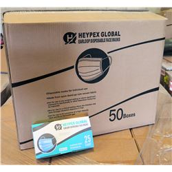 Qty 1 Box (50 Pkg) Heypex Global Disposable Face Masks (25 Masks/Pkg)