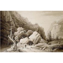 Mountain Landscape Sepia Watercolor #1459442
