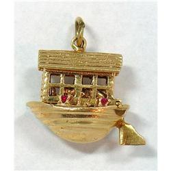 1950s 14Kt  Jeweled Houseboat charm  #1459650