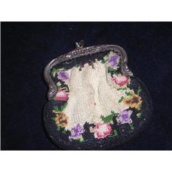 Antique petit point  purse with silver clasp #1459663