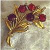 Image 1 : Red Cabochon/Rhinestone Brooch #1476126