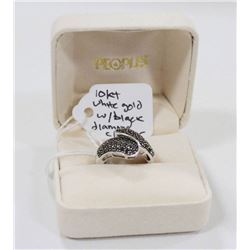 10 KT WHITE GOLD RING WITH BLACK DIAMOND CLUSTER