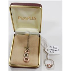 10 KT GOLD TWO TONE RING SIZE 6.5 AND NECKLACE 18"